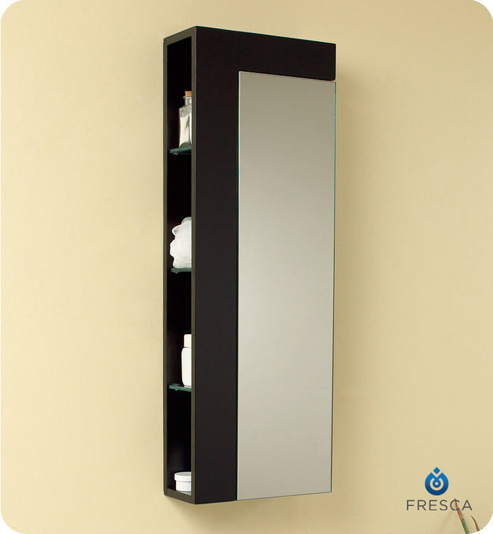 Fresca Espresso Bathroom Linen Side Cabinet with Large Mirror Door FST1024ES