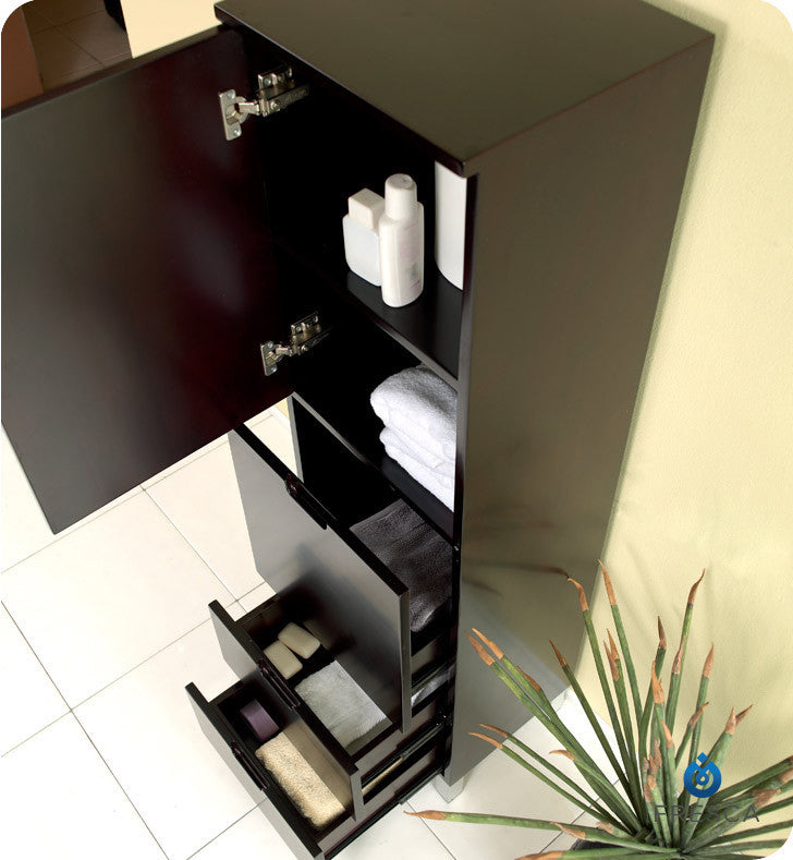 Fresca Espresso Bathroom Linen Side Cabinet with 4 Storage Areas FST1040ES