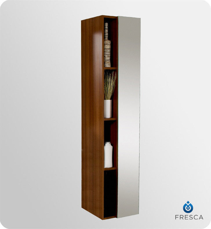 Fresca Teak Bathroom Linen Side Cabinet with 4 Cubby Holes and Mirror FST8070TK