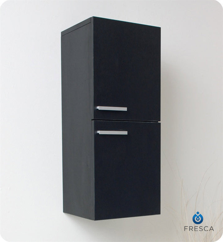 Fresca Black Bathroom Linen Side Cabinet with 2 Storage Areas FST8091BW