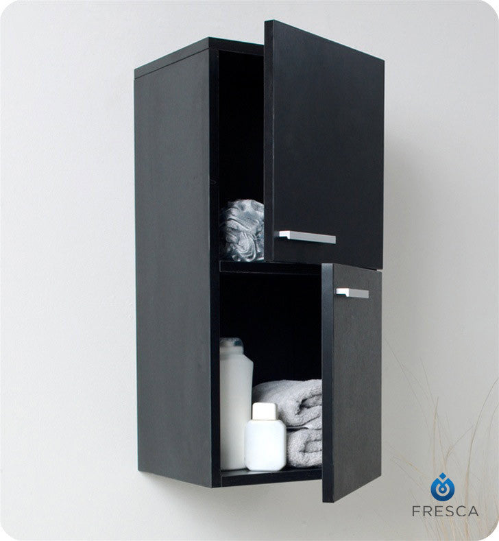 Fresca Black Bathroom Linen Side Cabinet with 2 Storage Areas FST8091BW