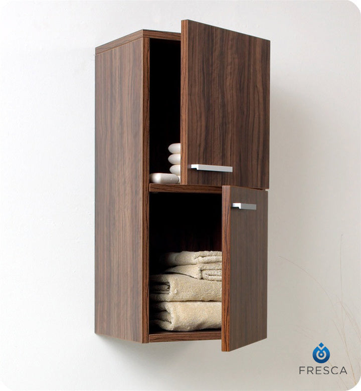 Fresca Walnut Bathroom Linen Side Cabinet with 2 Storage Areas FST8091GW
