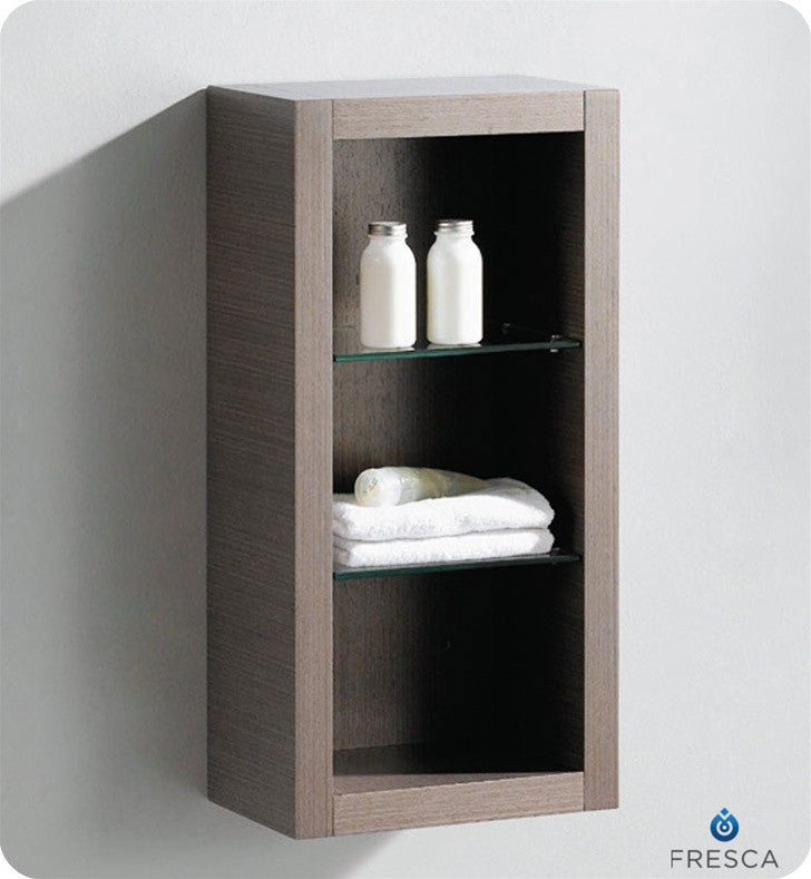 Fresca Gray Oak Bathroom Linen Side Cabinet with 2 Glass Shelves FST8130GO
