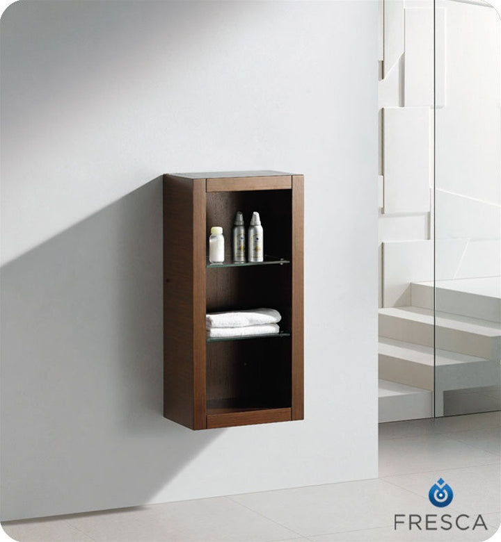 Fresca Wenge Brown Bathroom Linen Side Cabinet with 2 Glass Shelves FST8130WG