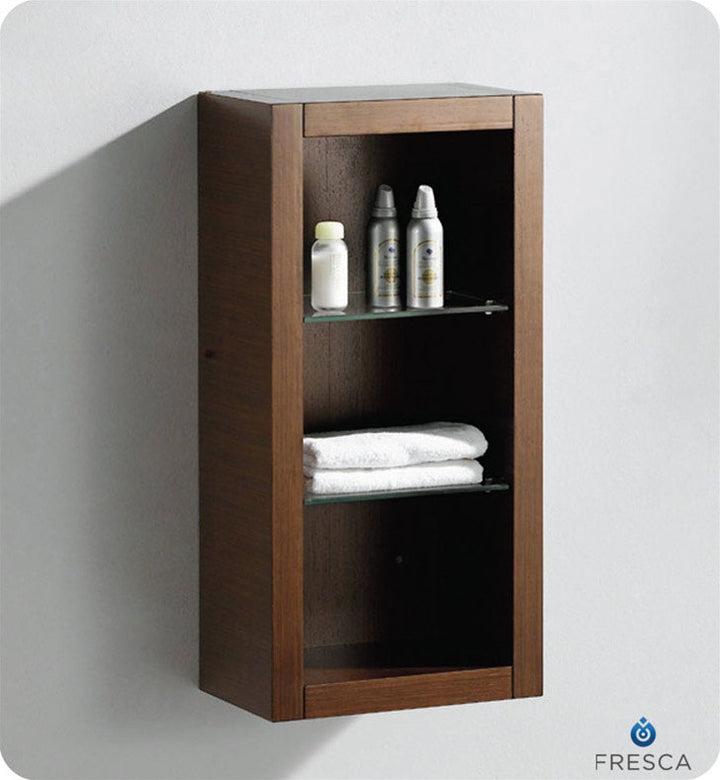 Fresca Wenge Brown Bathroom Linen Side Cabinet with 2 Glass Shelves FST8130WG