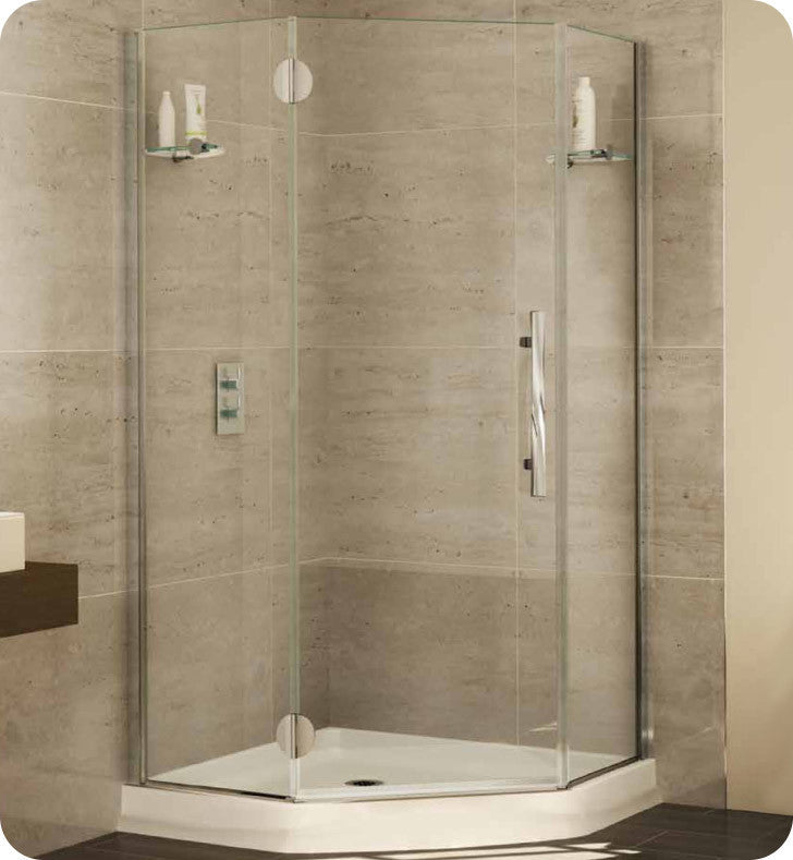 Fleurco Platinum Neo Angle Single Shower Door with Glass to Glass Hinges and Glass Shelf Support PGNA